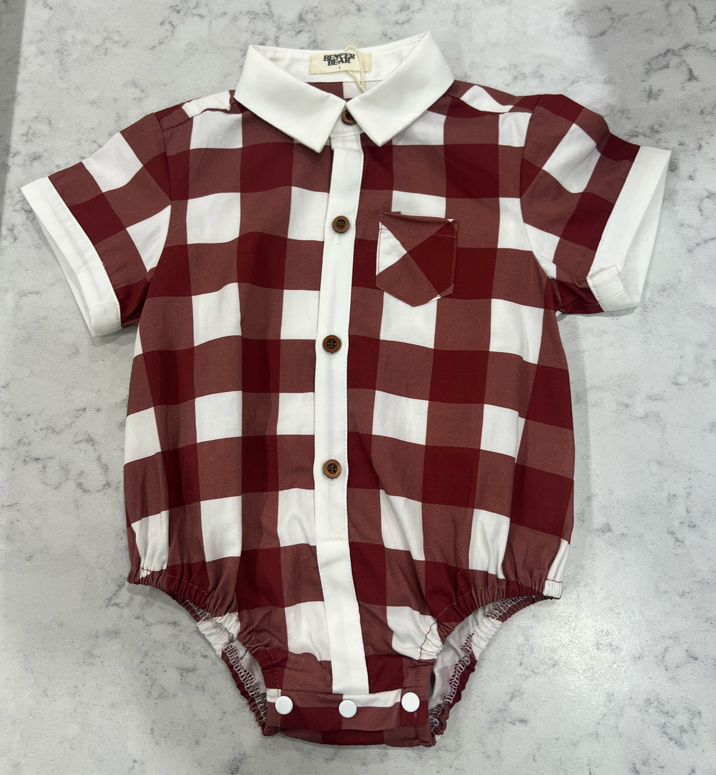"Christmas" - Bencer & Hazelnut Gingham Collared Romper/Shirt