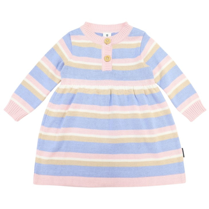 "Korango" - A-Line Knit Stripe Dress - Pink & Blue