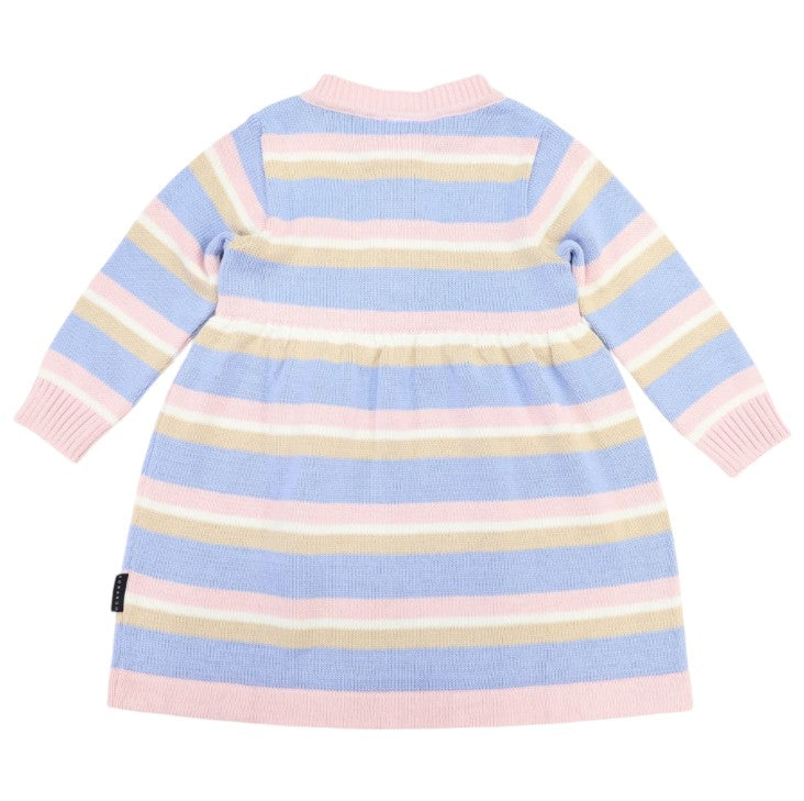 "Korango" - A-Line Knit Stripe Dress - Pink & Blue
