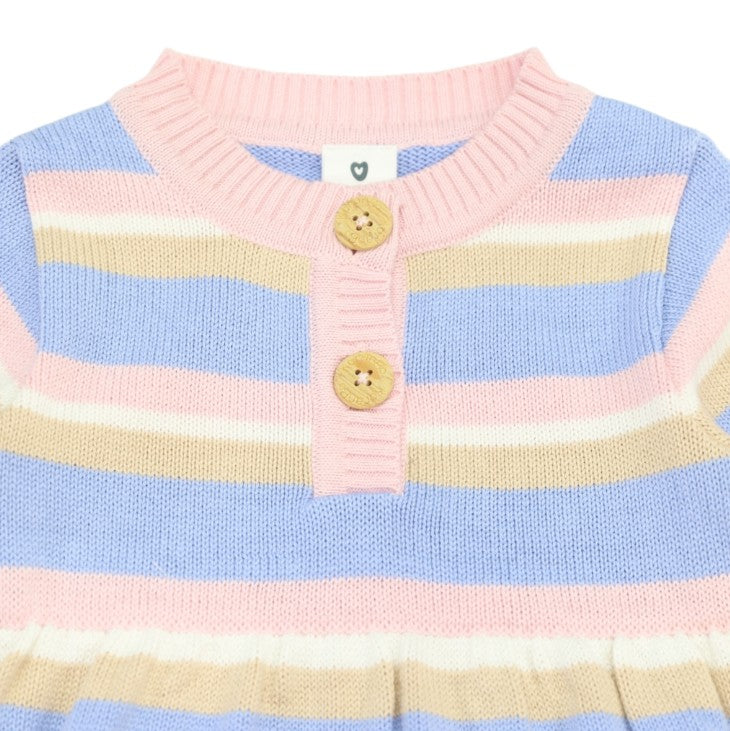 "Korango" - A-Line Knit Stripe Dress - Pink & Blue