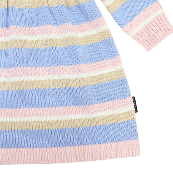 "Korango" - A-Line Knit Stripe Dress - Pink & Blue