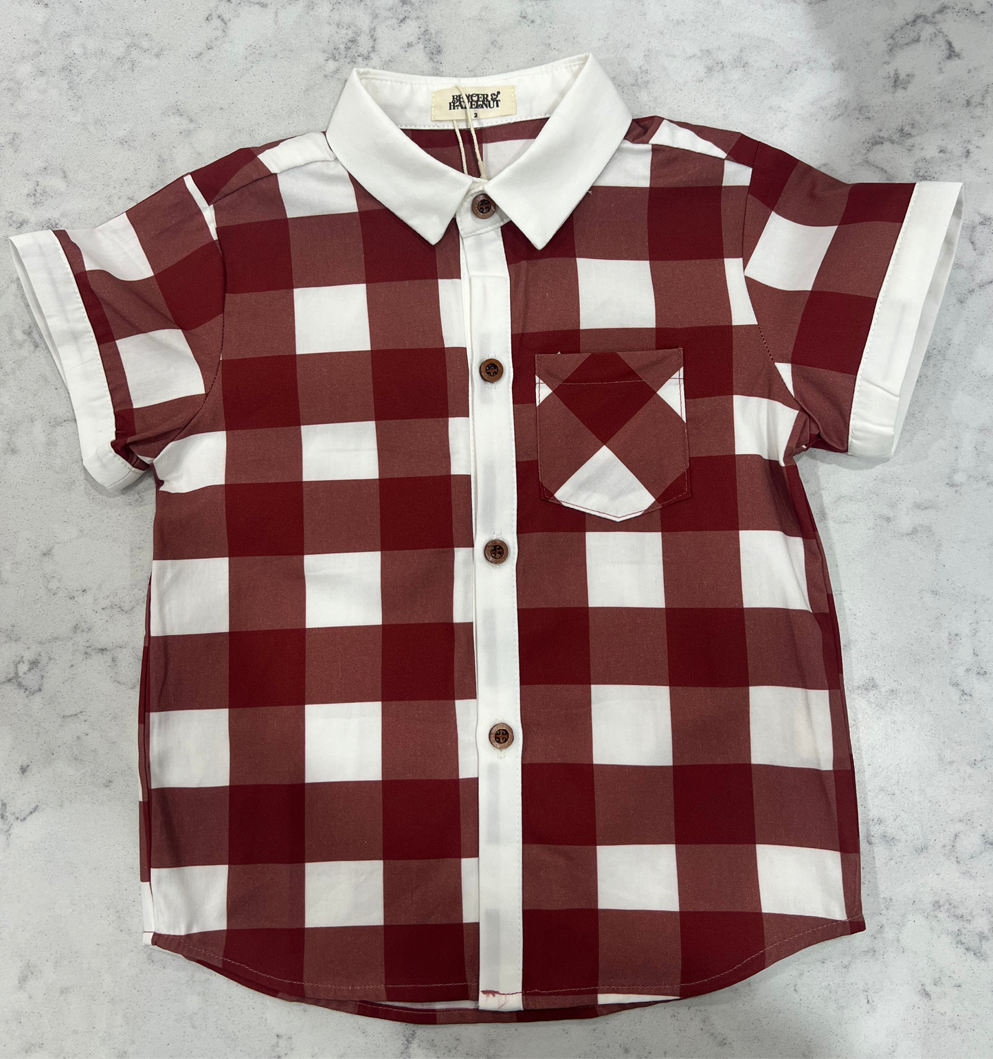 "Christmas" - Bencer & Hazelnut Gingham Collared Romper/Shirt