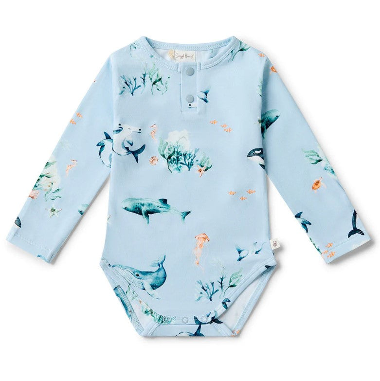 "Snuggle Hunny" - Long Sleeve Bodysuit - Blue Ocean