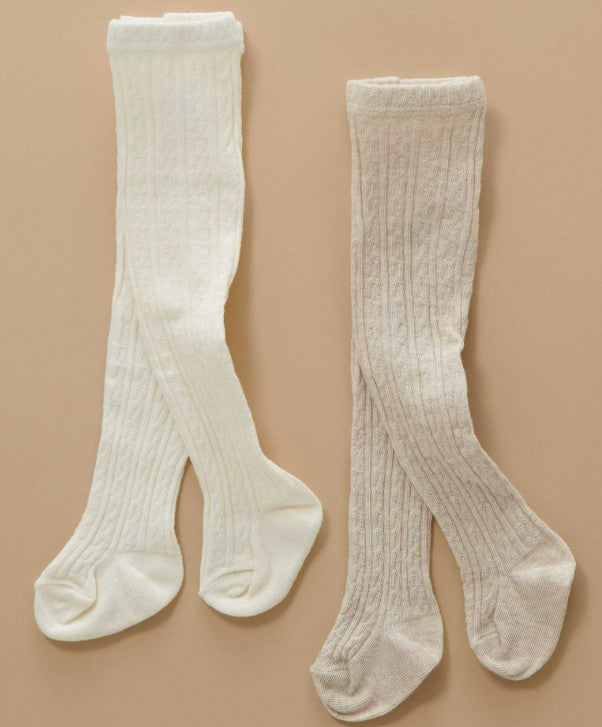 "Purebaby" - Cable Tights - Ecru Melange