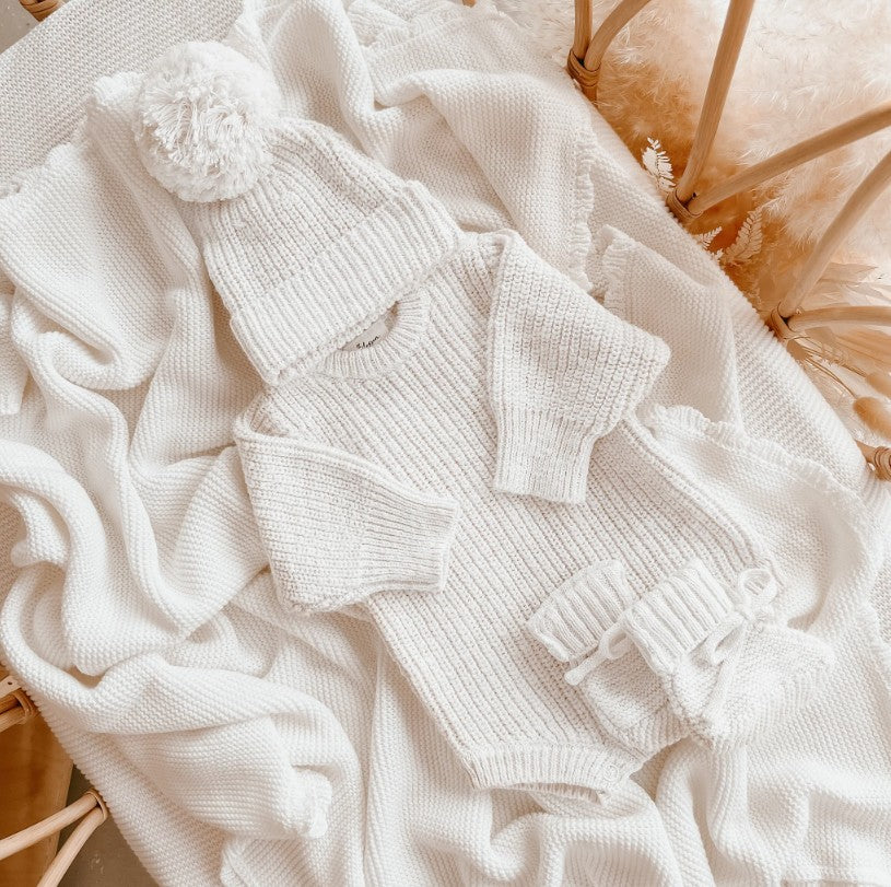 "Blossom & Pear" - Chunky Knit Romper - Cloud