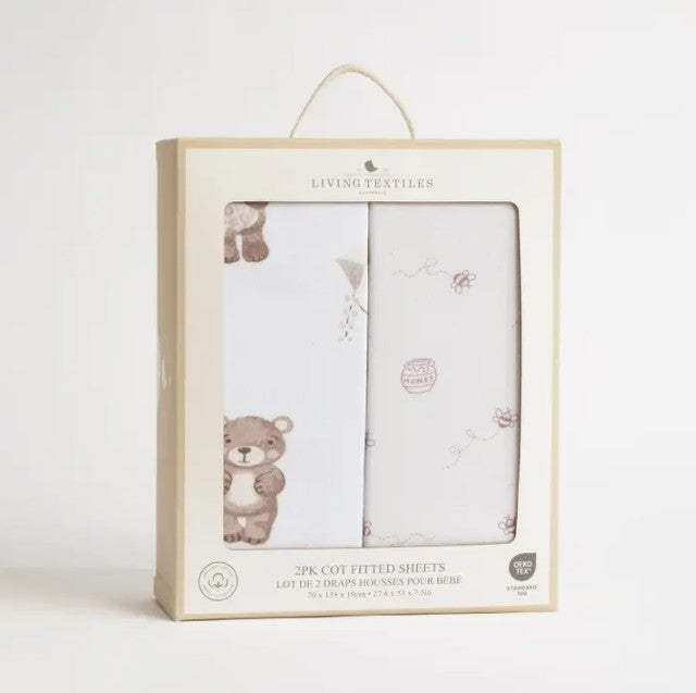 "The Living Textiles Company" - Fitted Cot Sheets (2 Pack) - Cuddly Bear