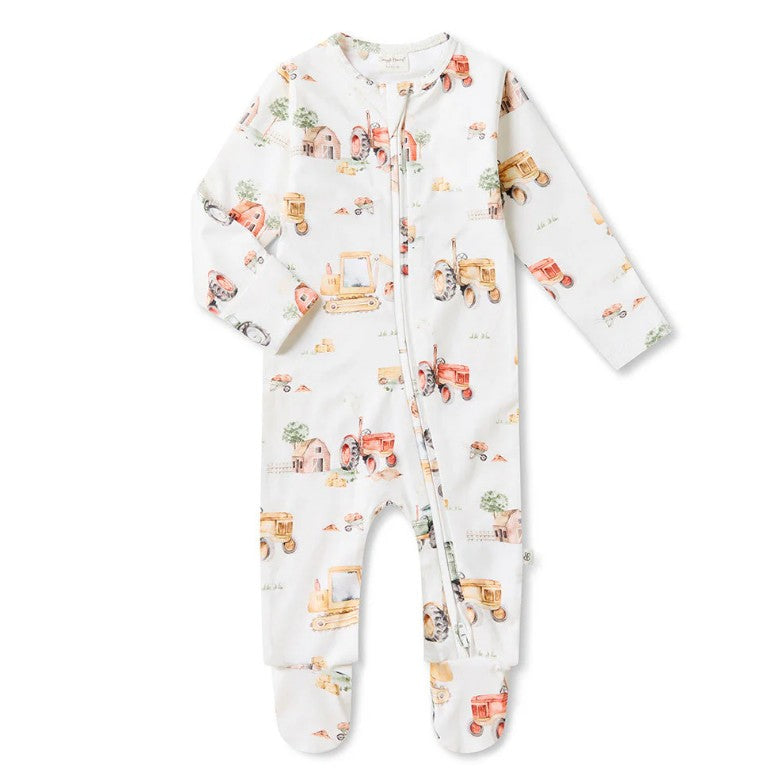 "Snuggle Hunny" - Sleepsuit - Diggers & Tractors