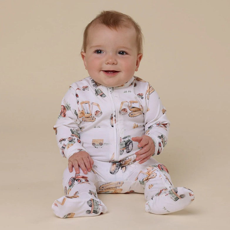 "Snuggle Hunny" - Sleepsuit - Diggers & Tractors