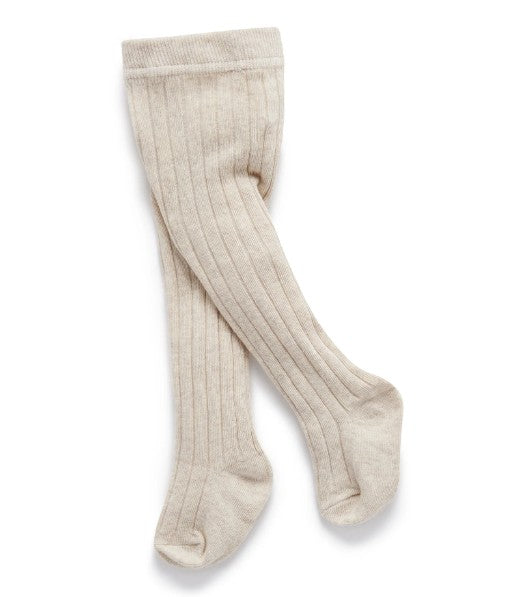 "Purebaby" - Rib Tights - Ecru Melange