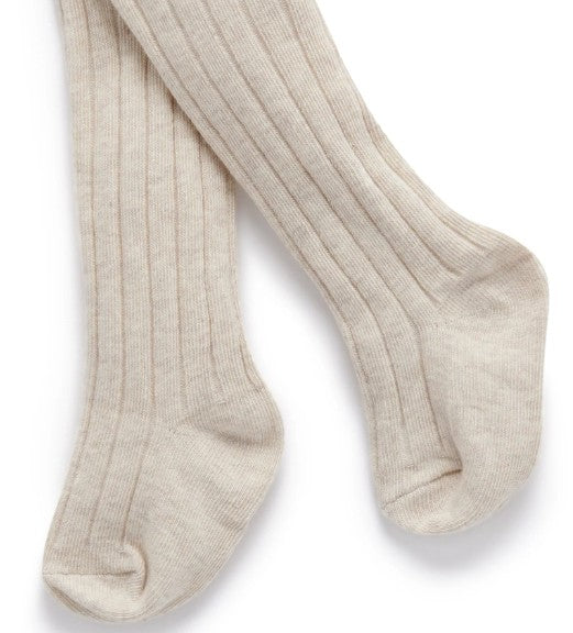 "Purebaby" - Rib Tights - Ecru Melange