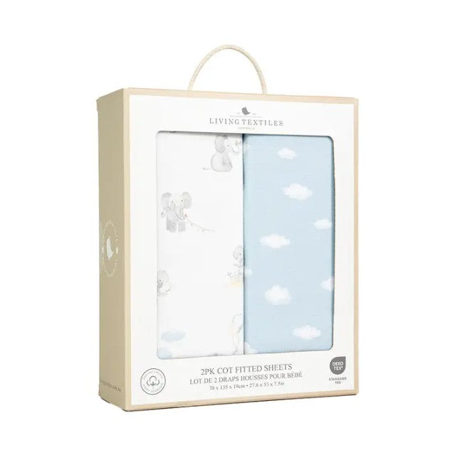 "The Living Textiles Company" - Fitted Cot Sheets (2 Pack) - Elephant Playtime