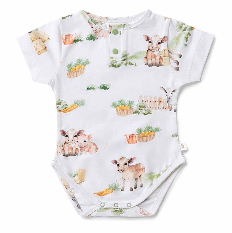 "Snuggle Hunny" - Short Sleeve Bodysuit - Farm