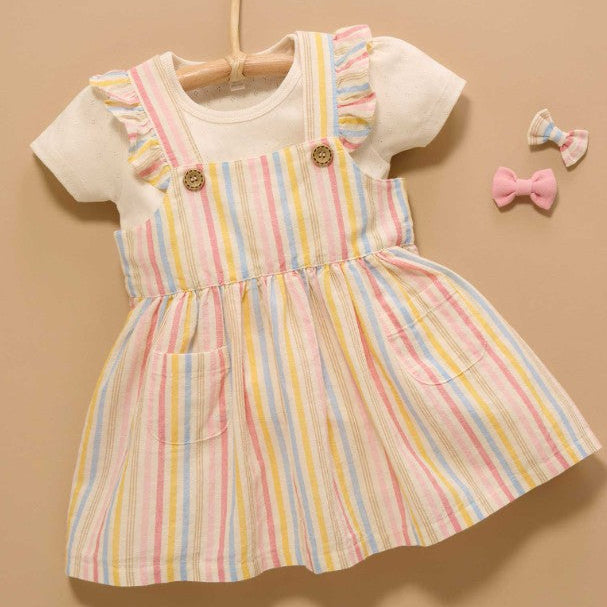 "Purebaby" - Fiesta Stripe Linen Blend Pinnie