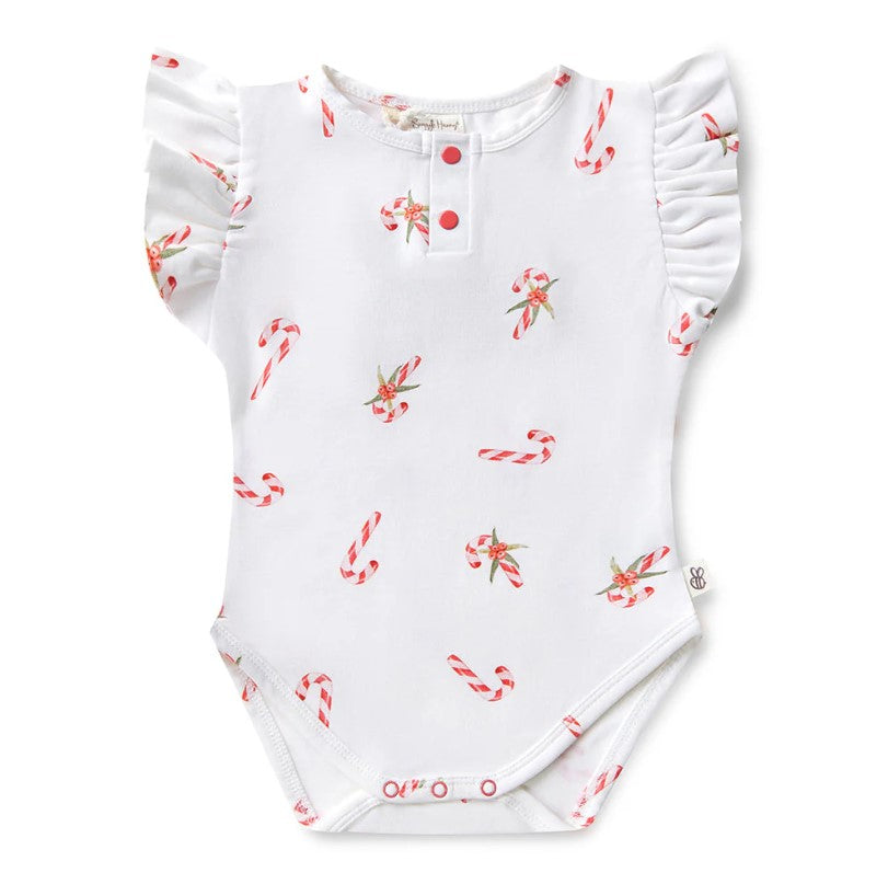 "Christmas" - Snuggle Hunny Frill Bodysuit - Candy Cane