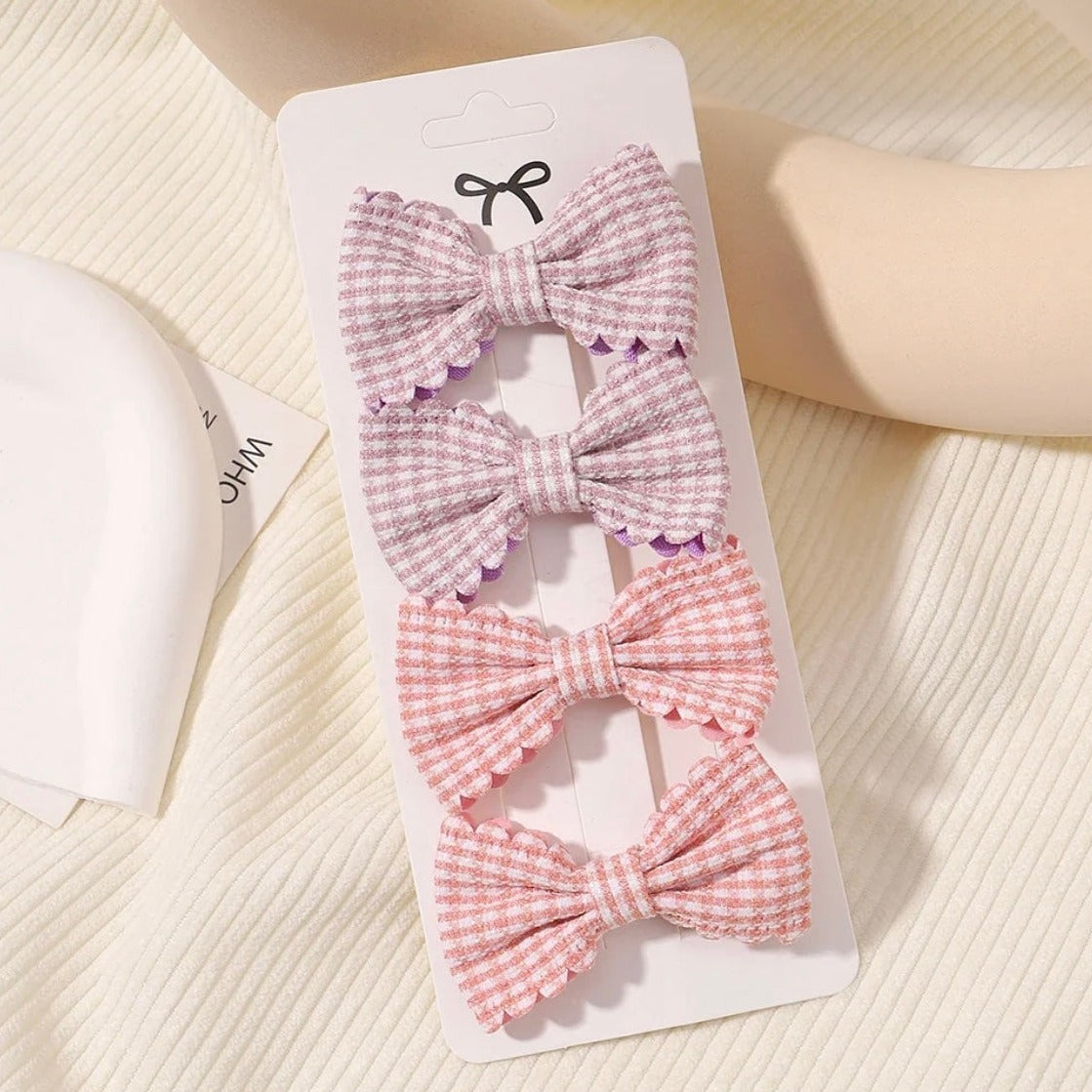 "Little Loves Boutique" - Gingham Bow Hairclip Set - 4 Pieces