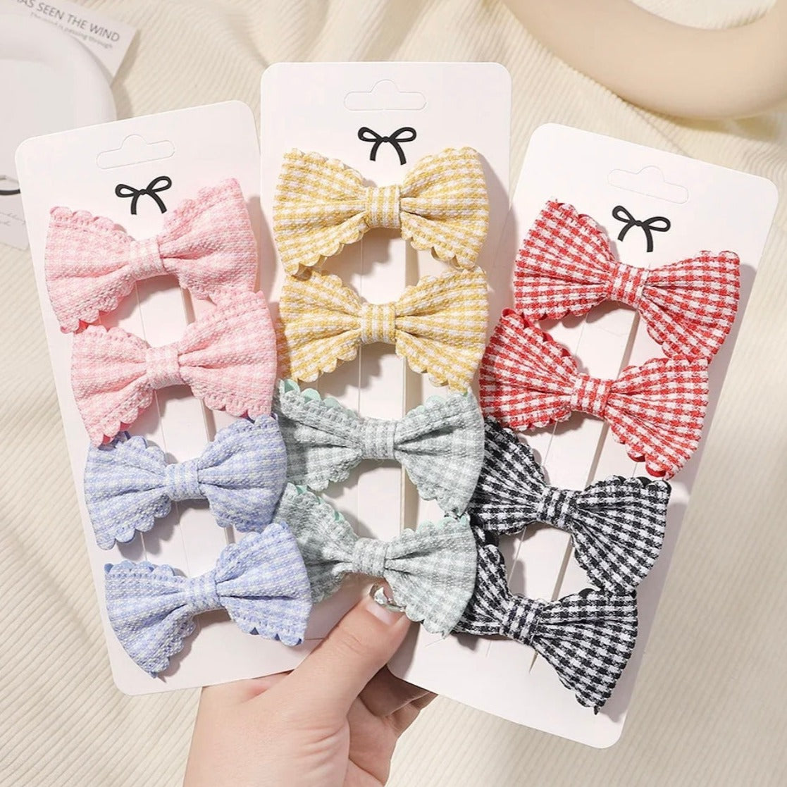 "Little Loves Boutique" - Gingham Bow Hairclip Set - 4 Pieces