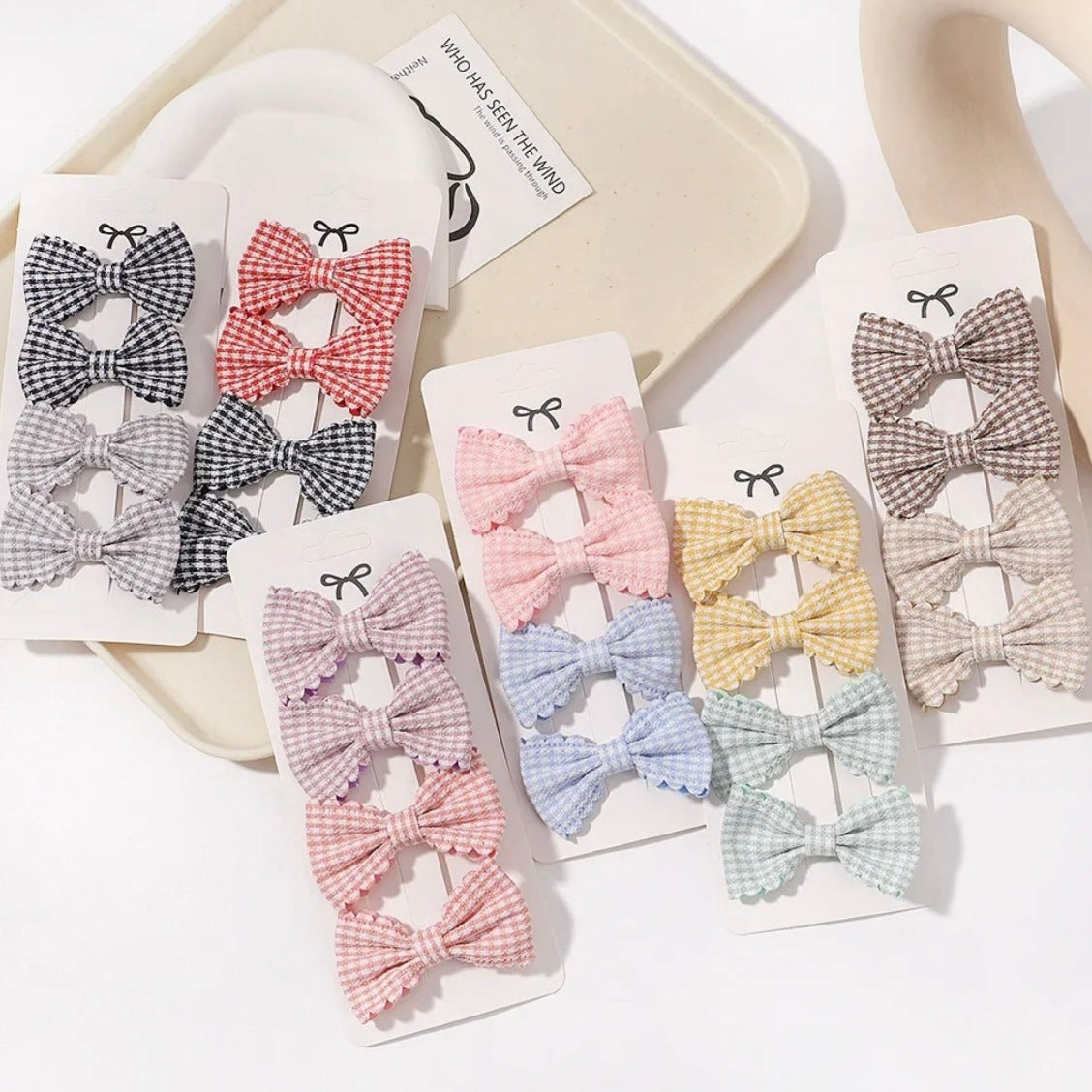 "Little Loves Boutique" - Gingham Bow Hairclip Set - 4 Pieces