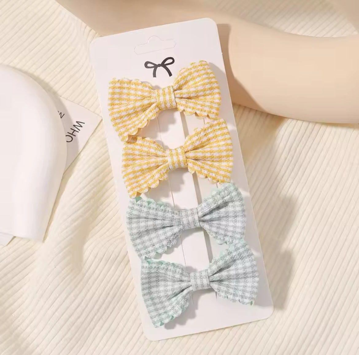 "Little Loves Boutique" - Gingham Bow Hairclip Set - 4 Pieces