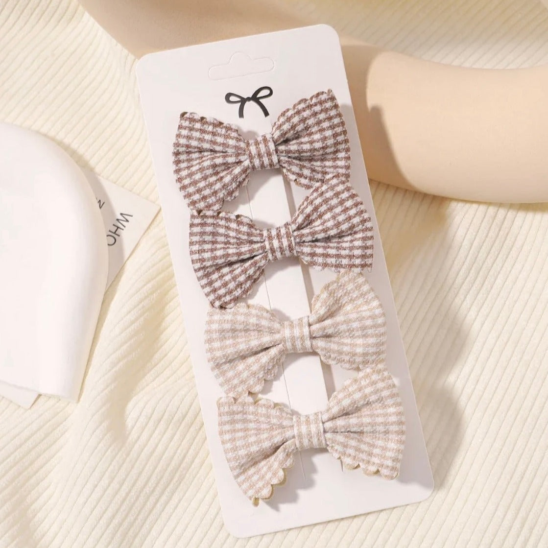 "Little Loves Boutique" - Gingham Bow Hairclip Set - 4 Pieces