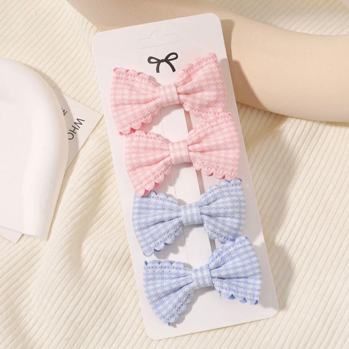 "Little Loves Boutique" - Gingham Bow Hairclip Set - 4 Pieces