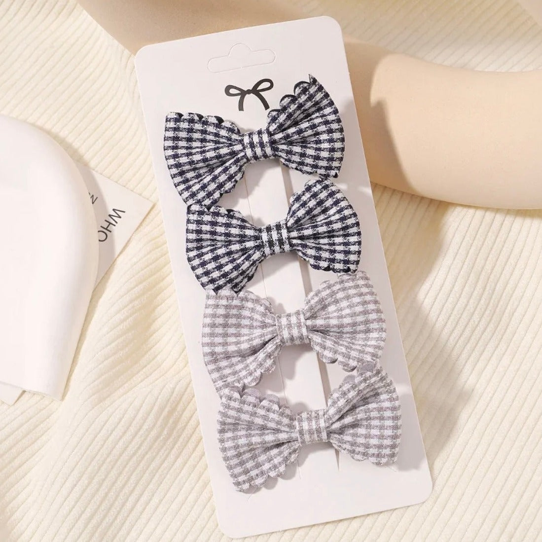 "Little Loves Boutique" - Gingham Bow Hairclip Set - 4 Pieces
