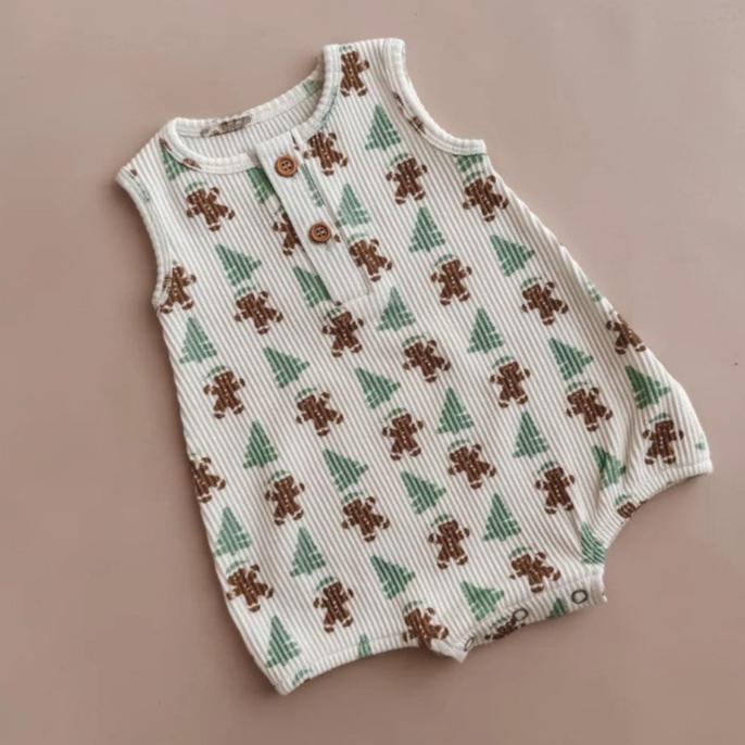 "Christmas" - Indigo Dreams - Gingerbread Ribbed Romper - Mint