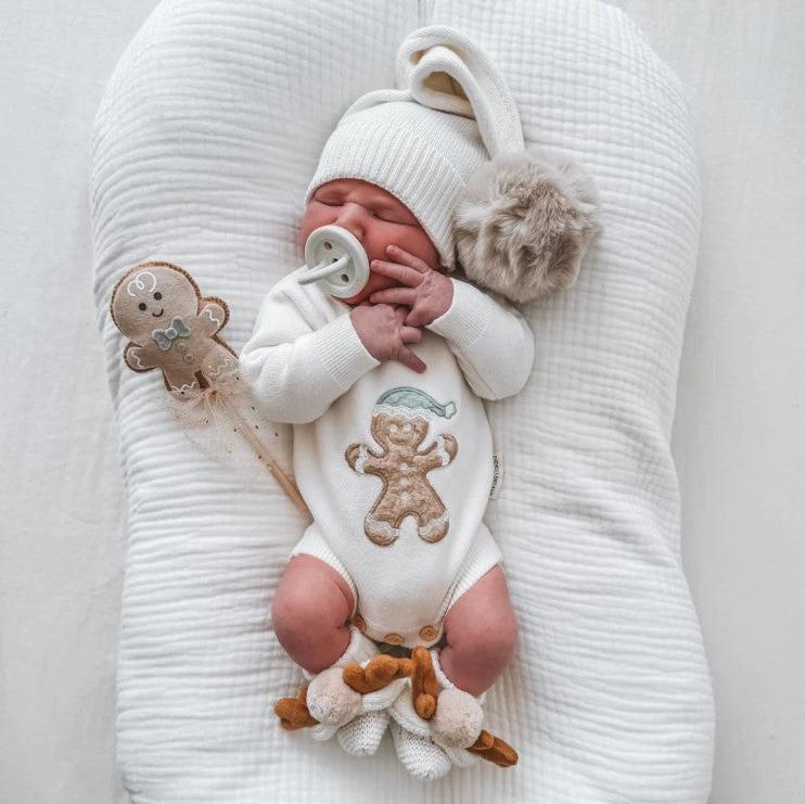 "Christmas" - Gingerbread Sherpa Romper - Mint