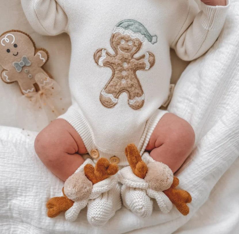 "Christmas" - Gingerbread Sherpa Romper - Mint