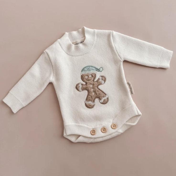 "Christmas" - Gingerbread Sherpa Romper - Mint