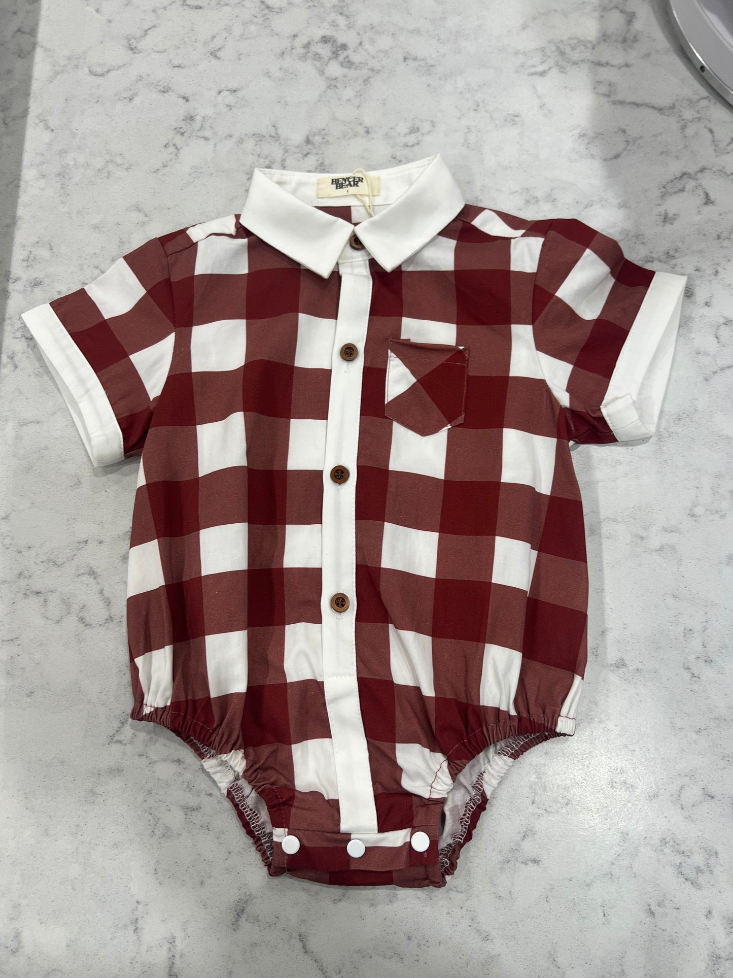"Christmas" - Bencer & Hazelnut Gingham Collared Romper/Shirt