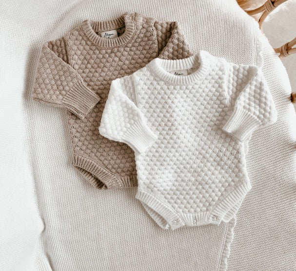 "Blossom & Pear" - Lamb L/S Knit Romper - White