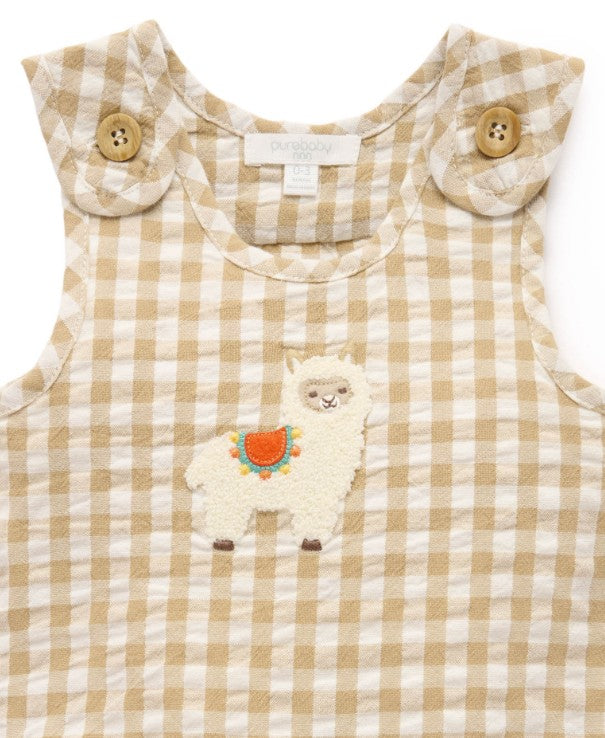 "Purebaby" - Llama Gingham Romper