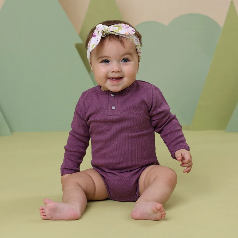 "Snuggle Hunny" - Long Sleeve Bodysuit - Mulberry