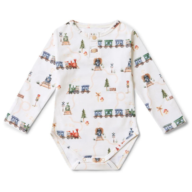 "Snuggle Hunny" - Long Sleeve Bodysuit - Trains