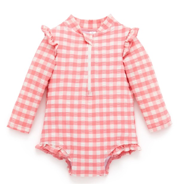 "Purebaby" - L/S Swimsuit - Pomegranate Gingham