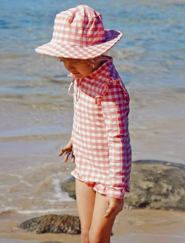 "Purebaby" - L/S Swimsuit - Pomegranate Gingham