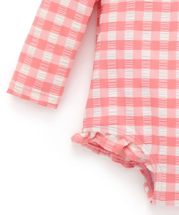 "Purebaby" - L/S Swimsuit - Pomegranate Gingham