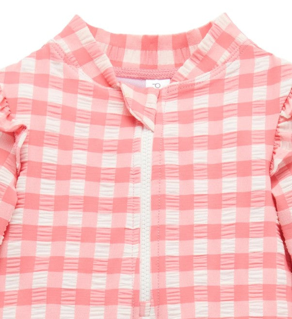 "Purebaby" - L/S Swimsuit - Pomegranate Gingham
