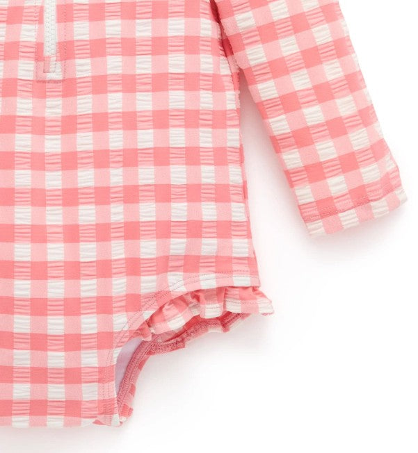 "Purebaby" - L/S Swimsuit - Pomegranate Gingham