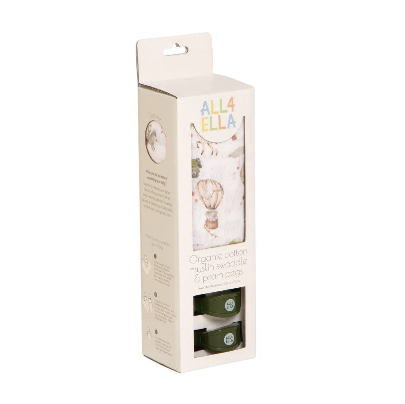 "All4Ella" - Muslin Wrap & 2 Pram Peg Set