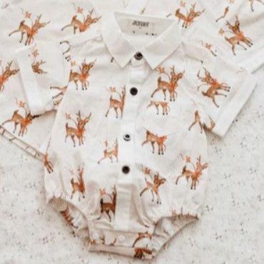 "Christmas" - Bencer & Hazelnut Prancer Collared Romper/Shirt