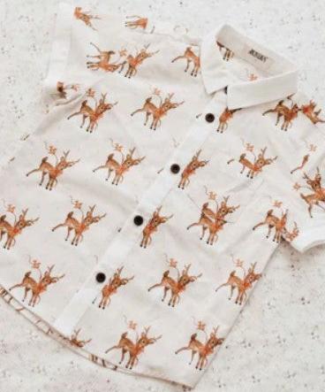 "Christmas" - Bencer & Hazelnut Prancer Collared Romper/Shirt