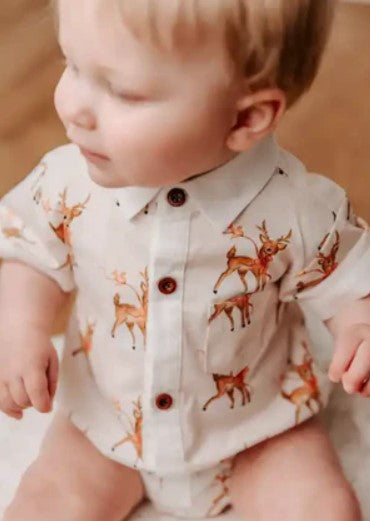 "Christmas" - Bencer & Hazelnut Prancer Collared Romper/Shirt