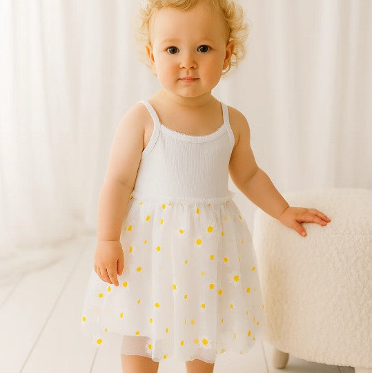 "Confetti Kidz" - Ribbed Tulle Dress - Summer Daisies