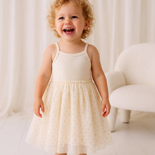 "Confetti Kidz" - Ribbed Tulle Dress - Sunshine
