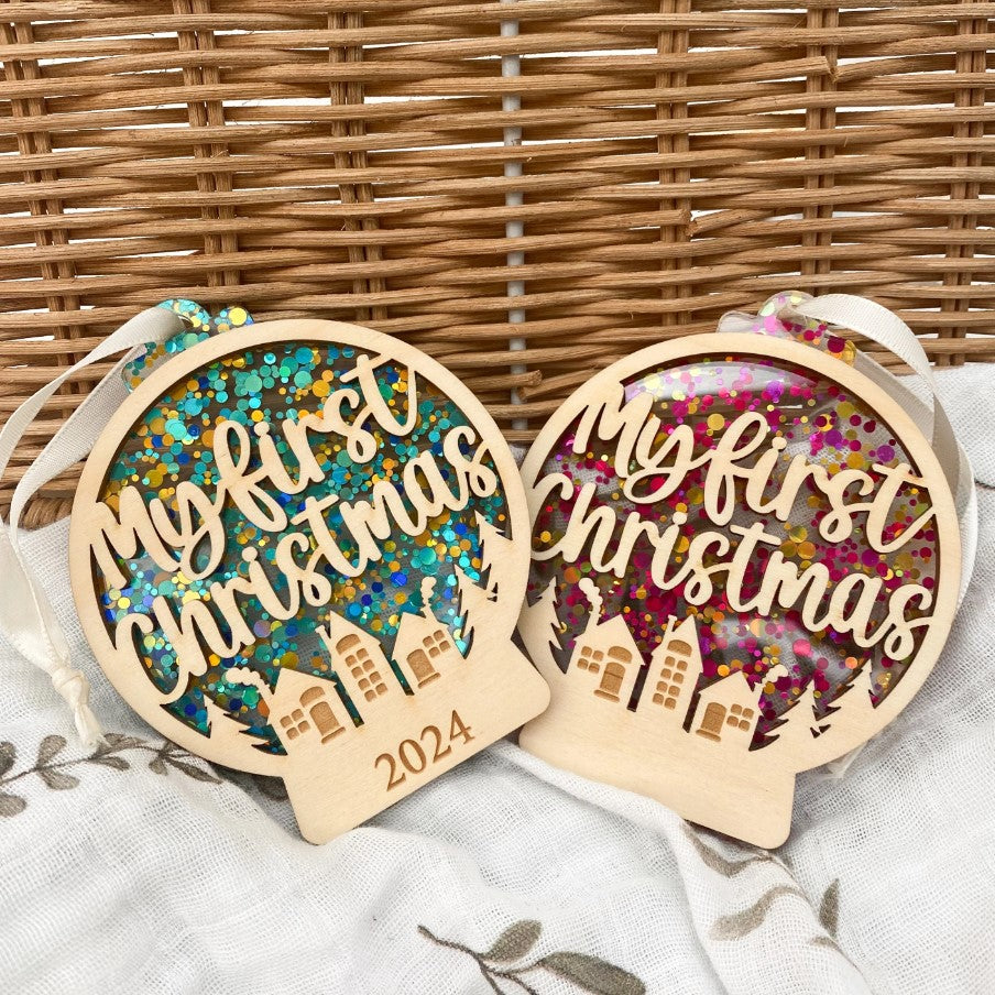 "Christmas" - My First Christmas Bauble - Glitter Snowglobe