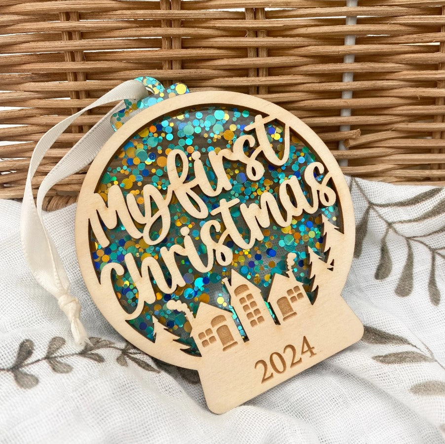 "Christmas" - My First Christmas Bauble - Glitter Snowglobe