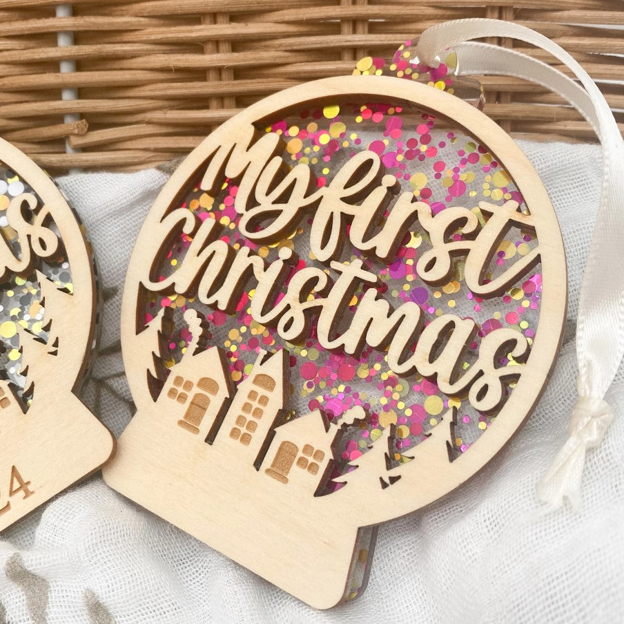 "Christmas" - My First Christmas Bauble - Glitter Snowglobe