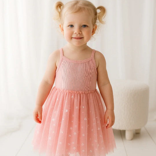 "Confetti Kidz" - Ribbed Tulle Dress - Sparkling Rose
