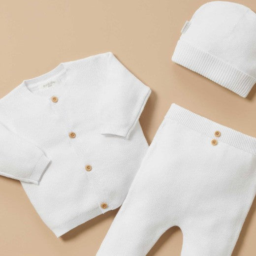 "Purebaby" - Premie Textured Cardigan - White
